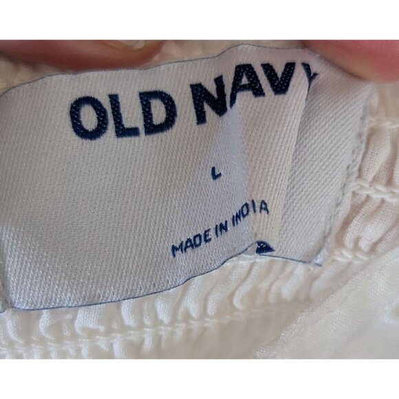 Old Navy size L Fit & Flare Eyelet Midi Dress White Elastic Back Sweetheart Flow - Picture 8 of 13